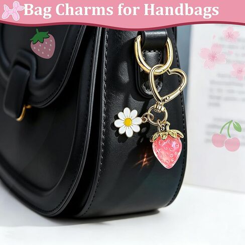 6 Pcs Bag Charms for Handbags, Cute Pink Purse Charms Keychain, Cherry Key Chain Strawberry/Bear/flowers Accessories for Women, Mother's Day in Saudi Arabia