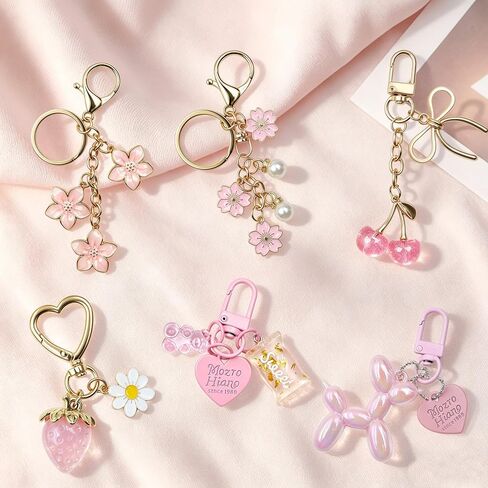 6 Pcs Bag Charms for Handbags, Cute Pink Purse Charms Keychain, Cherry Key Chain Strawberry/Bear/flowers Accessories for Women, Mother's Day in Saudi Arabia