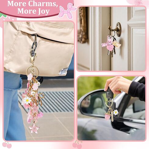 6 Pcs Bag Charms for Handbags, Cute Pink Purse Charms Keychain, Cherry Key Chain Strawberry/Bear/flowers Accessories for Women, Mother's Day in Saudi Arabia