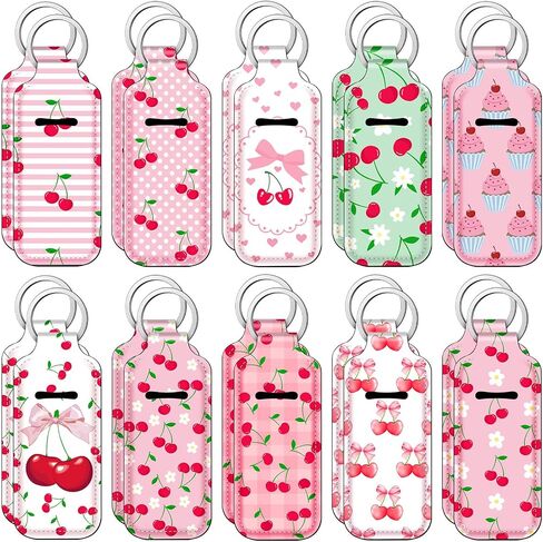 Ctosree 20 Pcs Pink Bow Cherry Lipstick Holder Keychain Gifts Bulk Cherry on Top Baby Shower Gifts Summer Party Favors Pink Bow Lip Balm Holder Keychain for Women Bridal Shower Birthday Wedding Party in Saudi Arabia