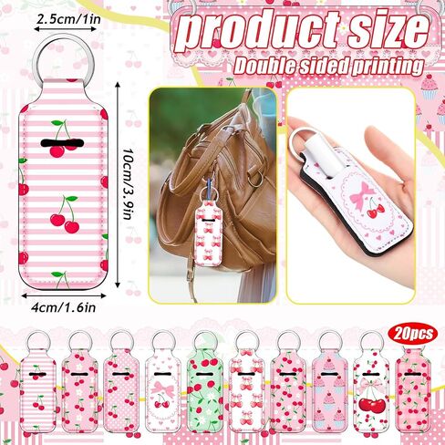 Ctosree 20 Pcs Pink Bow Cherry Lipstick Holder Keychain Gifts Bulk Cherry on Top Baby Shower Gifts Summer Party Favors Pink Bow Lip Balm Holder Keychain for Women Bridal Shower Birthday Wedding Party in Saudi Arabia