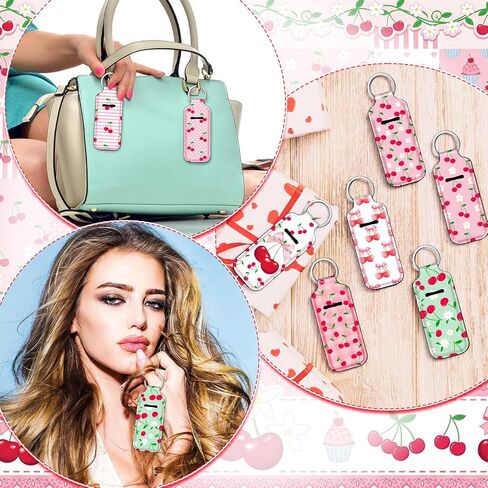 Ctosree 20 Pcs Pink Bow Cherry Lipstick Holder Keychain Gifts Bulk Cherry on Top Baby Shower Gifts Summer Party Favors Pink Bow Lip Balm Holder Keychain for Women Bridal Shower Birthday Wedding Party in Saudi Arabia