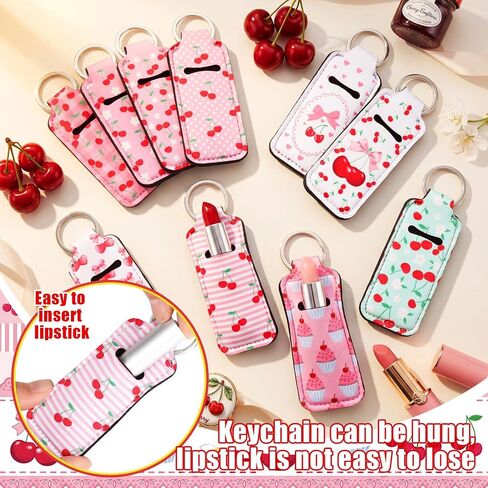 Ctosree 20 Pcs Pink Bow Cherry Lipstick Holder Keychain Gifts Bulk Cherry on Top Baby Shower Gifts Summer Party Favors Pink Bow Lip Balm Holder Keychain for Women Bridal Shower Birthday Wedding Party in Saudi Arabia
