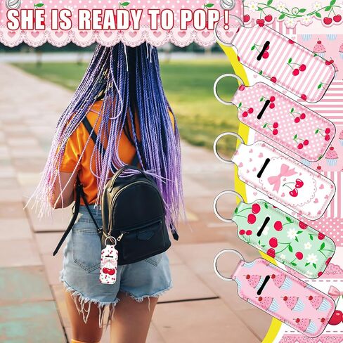 Ctosree 20 Pcs Pink Bow Cherry Lipstick Holder Keychain Gifts Bulk Cherry on Top Baby Shower Gifts Summer Party Favors Pink Bow Lip Balm Holder Keychain for Women Bridal Shower Birthday Wedding Party in Saudi Arabia