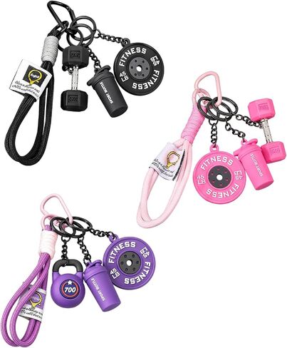3-Piece Gym Keychain Set, Dumbbell Keychain and Bag Charms for Men and Women, Motivational Fitness Gifts for Gym Lovers, Weightlifting Accessories in Saudi Arabia