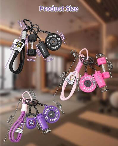 3-Piece Gym Keychain Set, Dumbbell Keychain and Bag Charms for Men and Women, Motivational Fitness Gifts for Gym Lovers, Weightlifting Accessories in Saudi Arabia