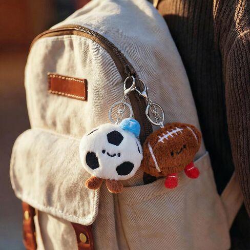 2 Pieces Cute Sports Keychain Bag Charm Set Plush Backpack Accessories Party Birthday Gifts Matching Key Ring in Kuwait