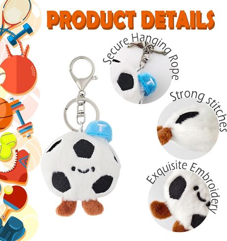 2 Pieces Cute Sports Keychain Bag Charm Set Plush Backpack Accessories Party Birthday Gifts Matching Key Ring in Kuwait