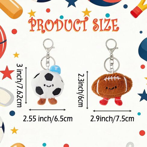 2 Pieces Cute Sports Keychain Bag Charm Set Plush Backpack Accessories Party Birthday Gifts Matching Key Ring in Kuwait