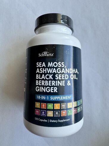 Bioschwartz Sea Moss Black Seed Oil Ashwagandha Ginger Complement With Berberine HCI Burdock Bladderwrack Resveratrol Elderberry Manuka Honey Apple Cider Cider ACV - 120 Sea Moss Capsules in Kuwait