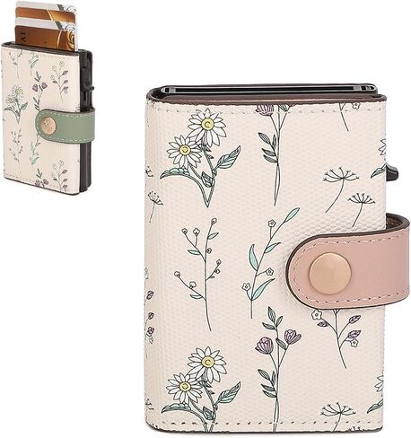 Small Wallet for Women, RFID Blocking Pop Up Card Case Wallet, Floral Trifold Card Holder with Snap Closure, Compact Slim Mini Leather Wallet for Purse (Green) in Saudi Arabia