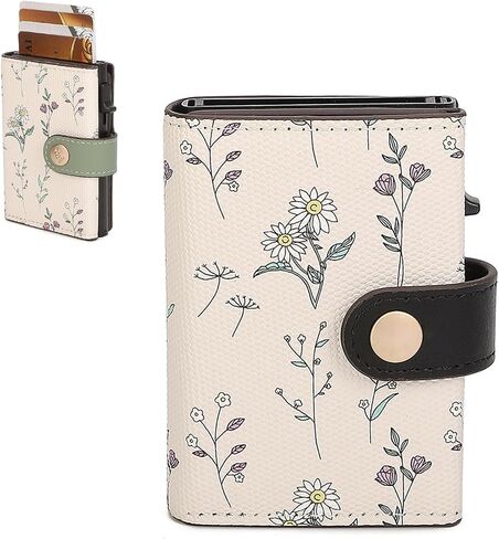 Small Wallet for Women, RFID Blocking Pop Up Card Case Wallet, Floral Trifold Card Holder with Snap Closure, Compact Slim Mini Leather Wallet for Purse (Green) in Saudi Arabia