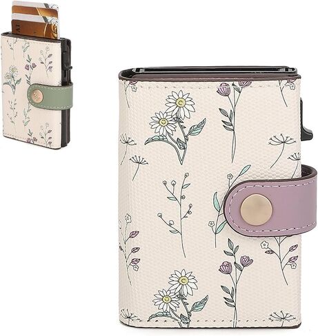 Small Wallet for Women, RFID Blocking Pop Up Card Case Wallet, Floral Trifold Card Holder with Snap Closure, Compact Slim Mini Leather Wallet for Purse (Green) in Saudi Arabia