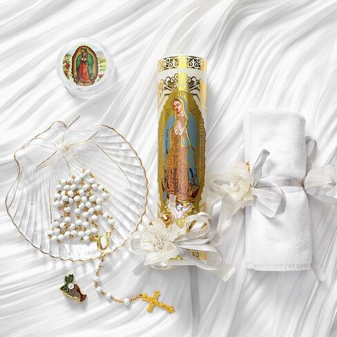 مجموعة شموع المعمودية 7 قطع من Liliful مع صندوق هدايا Veladoras De La Virgen De Guadalupe Velas De Bautizo Comunión De Niña لحفلات المعمودية الأولى in Kuwait