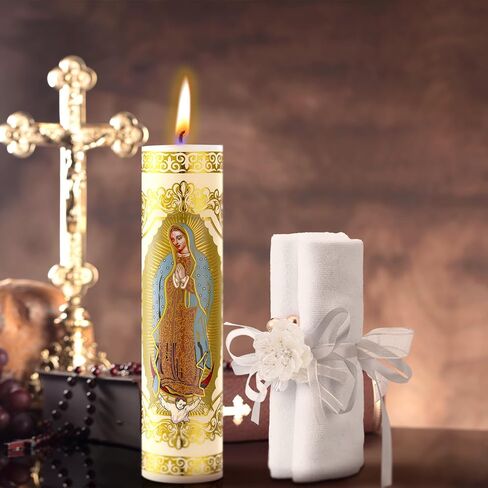مجموعة شموع المعمودية 7 قطع من Liliful مع صندوق هدايا Veladoras De La Virgen De Guadalupe Velas De Bautizo Comunión De Niña لحفلات المعمودية الأولى in Kuwait
