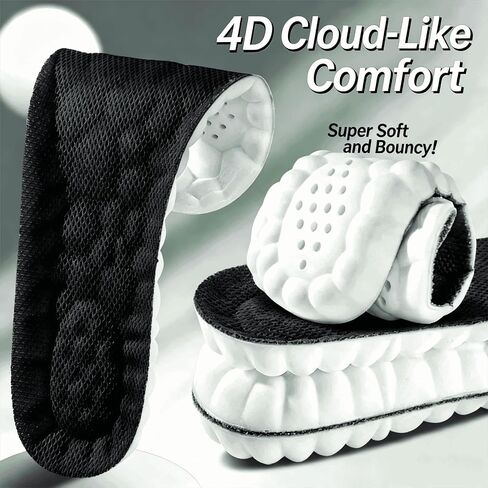 Men & Women 4D Cloud Shoe Insoles, Memory Foam Anti‑Fatigue Soft Shock Absorbing Cushioned Inserts for Work Running Hiking (Men 7-7.5 / Women 8-8.5) in Kuwait