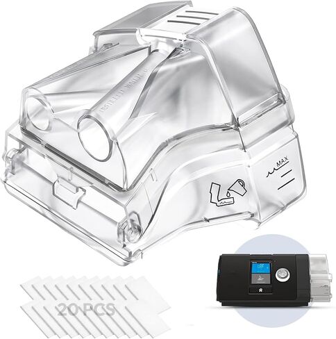 Replacement Water Chamber Compatible with Airsense 10 & AirCurve 10, Include 1 Pack Water Tank and 20 Pack Filters, Replacement Humidifier Tank Compatible with S10 Series, CPAP Supplies in Kuwait