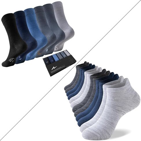 Niorasen Mens Dress Socks 6 Pairs and Ankle Socks for Men 6 Pairs, Bamboo Rayon Breathable, Multicolor Size 10-13 in Saudi Arabia