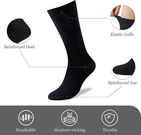 Niorasen Mens Dress Socks 6 Pairs and Ankle Socks for Men 6 Pairs, Bamboo Rayon Breathable, Multicolor Size 10-13 in Saudi Arabia