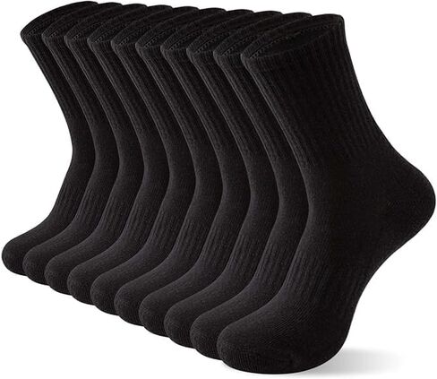 5 Pairs Mens Black Crew Socks Cotton Blend, Size 9-11 Long Boot Socks, Breathable Cushioned Reinforced Heel Toe for Running Basketball Everyday Casual Wear Bulk Set in Kuwait
