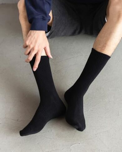 5 Pairs Mens Black Crew Socks Cotton Blend, Size 9-11 Long Boot Socks, Breathable Cushioned Reinforced Heel Toe for Running Basketball Everyday Casual Wear Bulk Set in Kuwait