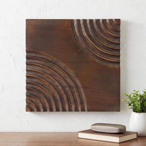 Musanpou Wood Textured 3D Wall Art - Modern Minimalist Carved Wood Wall Decor, Rustic Geometric Wave Relief Sculpture for Living Room, Bedroom, Office, Neutral Boho Home Decor11.8x11.8 inch (brown) in Saudi Arabia