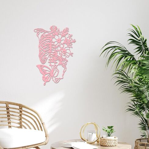 Rajukit Skull Wall Decor & Metal Butterfly Art - Gothic Skeleton Decor with Flowers, Eclectic Wall Sculpture for Bedroom & Outdoor Gothic Decor (Pink) in Kuwait