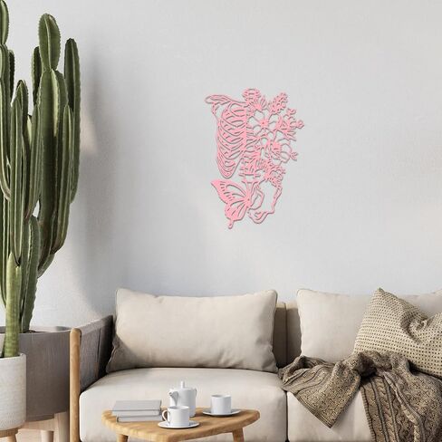 Rajukit Skull Wall Decor & Metal Butterfly Art - Gothic Skeleton Decor with Flowers, Eclectic Wall Sculpture for Bedroom & Outdoor Gothic Decor (Pink) in Kuwait
