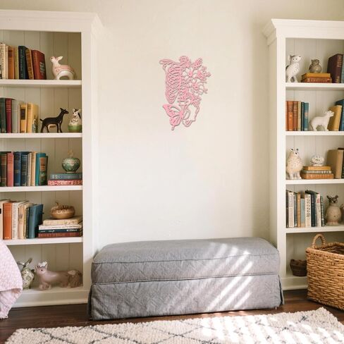 Rajukit Skull Wall Decor & Metal Butterfly Art - Gothic Skeleton Decor with Flowers, Eclectic Wall Sculpture for Bedroom & Outdoor Gothic Decor (Pink) in Kuwait
