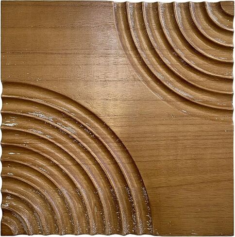 Musanpou Wood Textured 3D Wall Art - Modern Minimalist Carved Wood Wall Decor, Rustic Geometric Wave Relief Sculpture for Living Room, Bedroom, Office, Neutral Boho Home Decor11.8x11.8 inch (brown) in Saudi Arabia