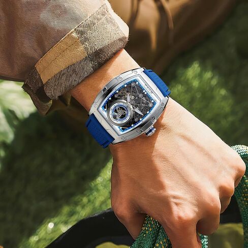 FEICE FM503 Blue Watches for Men Automatic Skeleton Waterproof Blue Coated Mineral Glass Custom Movement F1 Racing Wristwatch Liquid Silicone Watch Strap Ergonomic Design Durable for Daily Wear Gift for All Occasions in Kuwait