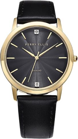 Perry Ellis Ultra Slim Diamond Men’s Watch – Round Blue Dial, Silver Leather Strap, Water-Resistant Analog in Kuwait