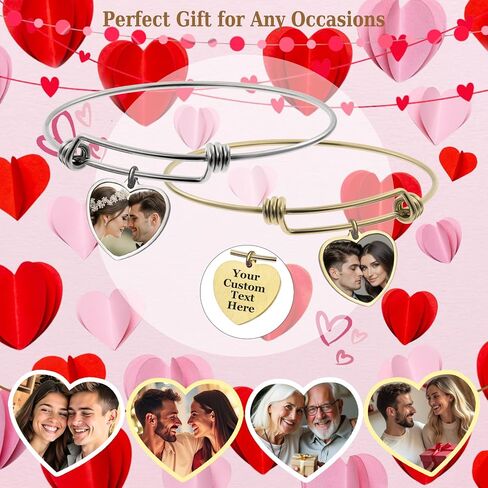 Custom Bracelets Jewelry Gift for Women – Personalized Picture & Name Engraved Charm Wire Bangle – Bracelet for Mom , Daughter – Anniversary, Birthday, Graduation, 𝐌𝐨𝐭𝐡𝐞𝐫'𝐬 𝐃𝐚𝐲 ,pulseras con fotos personalizadas in Saudi Arabia