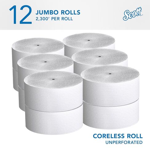 Scott Professional Coreless High-Capacity Jumbo Roll Bulk Toilet Paper (07005), White, (12 Rolls at 2,300' Each, 27,600'/Case) in Kuwait