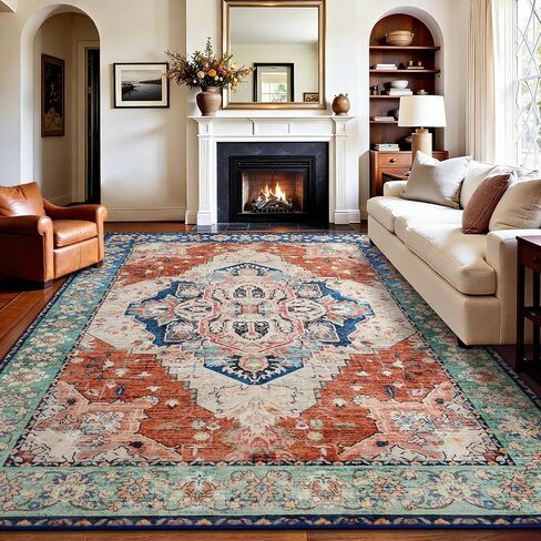 Keeko 5'x7' Vintage Floral Area Rug for Living Room, Soft Washable Low-Pile Carpet with Non-Slip Backing, Non-Shedding Distressed Farmhouse Rug for Bedroom, Dining Room, Nursery & Home Office in Saudi Arabia