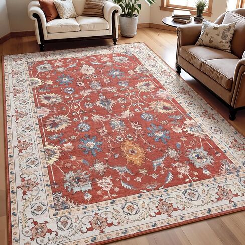 Keeko 5'x7' Vintage Floral Area Rug for Living Room, Soft Washable Low-Pile Carpet with Non-Slip Backing, Non-Shedding Distressed Farmhouse Rug for Bedroom, Dining Room, Nursery & Home Office in Saudi Arabia