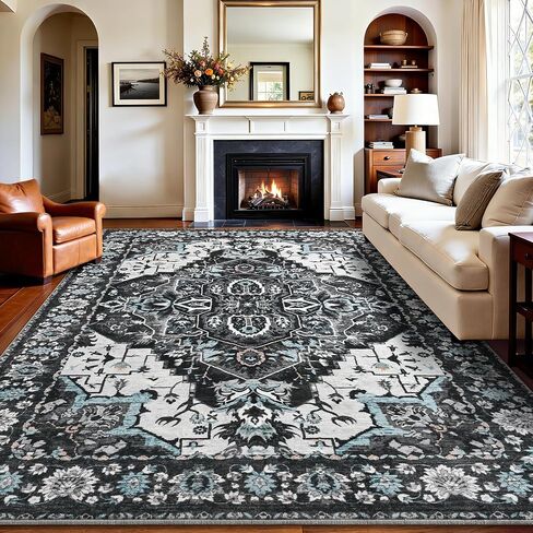 Keeko 5'x7' Vintage Floral Area Rug for Living Room, Soft Washable Low-Pile Carpet with Non-Slip Backing, Non-Shedding Distressed Farmhouse Rug for Bedroom, Dining Room, Nursery & Home Office in Saudi Arabia