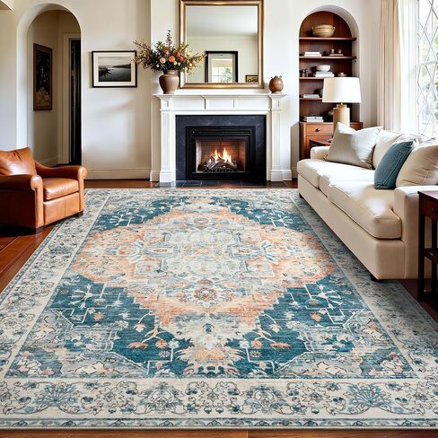 Keeko 5'x7' Vintage Floral Area Rug for Living Room, Soft Washable Low-Pile Carpet with Non-Slip Backing, Non-Shedding Distressed Farmhouse Rug for Bedroom, Dining Room, Nursery & Home Office in Saudi Arabia