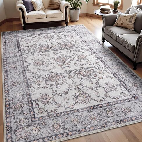 Keeko 5'x7' Vintage Floral Area Rug for Living Room, Soft Washable Low-Pile Carpet with Non-Slip Backing, Non-Shedding Distressed Farmhouse Rug for Bedroom, Dining Room, Nursery & Home Office in Saudi Arabia
