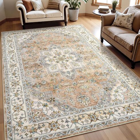 Keeko 5'x7' Vintage Floral Area Rug for Living Room, Soft Washable Low-Pile Carpet with Non-Slip Backing, Non-Shedding Distressed Farmhouse Rug for Bedroom, Dining Room, Nursery & Home Office in Saudi Arabia