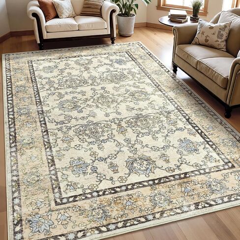 Keeko 5'x7' Vintage Floral Area Rug for Living Room, Soft Washable Low-Pile Carpet with Non-Slip Backing, Non-Shedding Distressed Farmhouse Rug for Bedroom, Dining Room, Nursery & Home Office in Saudi Arabia