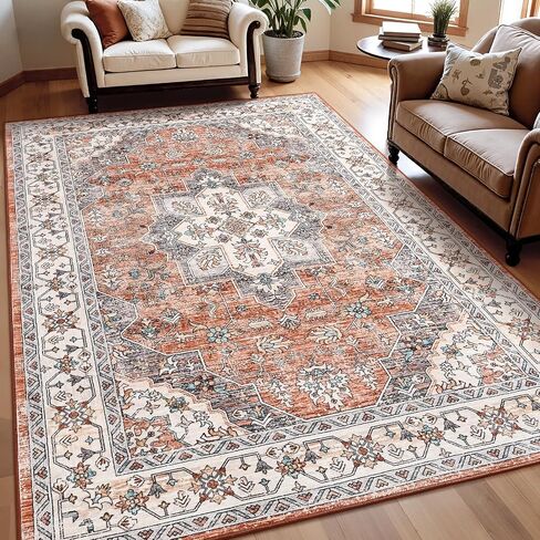 Keeko 5'x7' Vintage Floral Area Rug for Living Room, Soft Washable Low-Pile Carpet with Non-Slip Backing, Non-Shedding Distressed Farmhouse Rug for Bedroom, Dining Room, Nursery & Home Office in Saudi Arabia