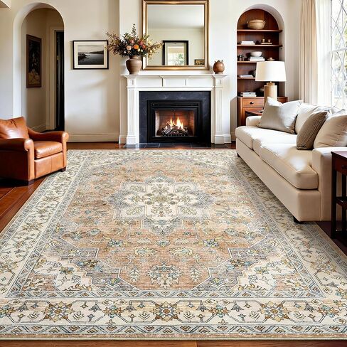 Keeko 5'x7' Vintage Floral Area Rug for Living Room, Soft Washable Low-Pile Carpet with Non-Slip Backing, Non-Shedding Distressed Farmhouse Rug for Bedroom, Dining Room, Nursery & Home Office in Saudi Arabia