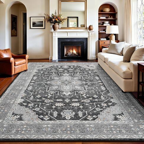 Keeko 5'x7' Vintage Floral Area Rug for Living Room, Soft Washable Low-Pile Carpet with Non-Slip Backing, Non-Shedding Distressed Farmhouse Rug for Bedroom, Dining Room, Nursery & Home Office in Saudi Arabia