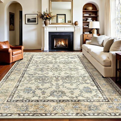 Keeko 5'x7' Vintage Floral Area Rug for Living Room, Soft Washable Low-Pile Carpet with Non-Slip Backing, Non-Shedding Distressed Farmhouse Rug for Bedroom, Dining Room, Nursery & Home Office in Saudi Arabia