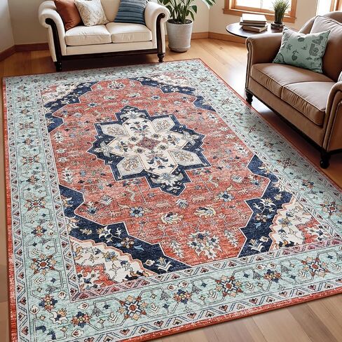 Keeko 5'x7' Vintage Floral Area Rug for Living Room, Soft Washable Low-Pile Carpet with Non-Slip Backing, Non-Shedding Distressed Farmhouse Rug for Bedroom, Dining Room, Nursery & Home Office in Saudi Arabia