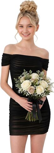 2Bunnies Tween Teen Girls Two-Tone Ruched Convertible Off Shoulder Mini Party Dress in Saudi Arabia