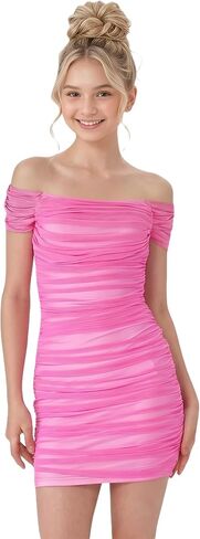 2Bunnies Tween Teen Girls Two-Tone Ruched Convertible Off Shoulder Mini Party Dress in Saudi Arabia