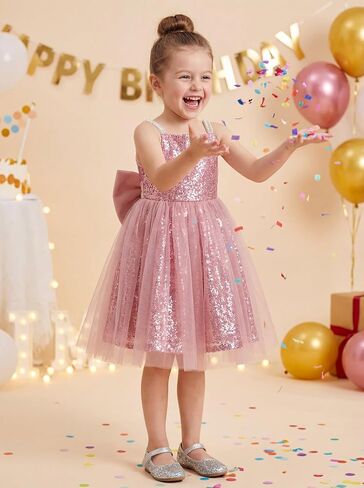 LalaMira Girls Birthday Sequin Dress Sparkly Flower Girl Dress Big Bow Tulle Gown Formal Graduation Fancy Tween Party Dresses in Kuwait