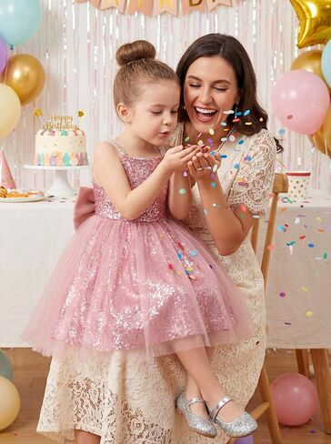 LalaMira Girls Birthday Sequin Dress Sparkly Flower Girl Dress Big Bow Tulle Gown Formal Graduation Fancy Tween Party Dresses in Kuwait